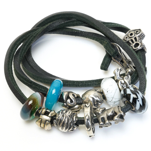 トロールビーズ 二重 ブレスレット レザー ブラック 12点セット LAA 925 Trollbeads