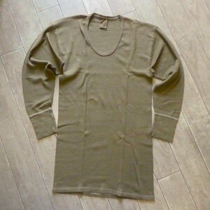 Uネック L/S ロングスリーブ Tシャツ カーキ 軍物 未使用