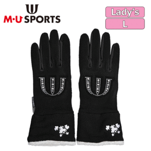 【レディース】M・U SPORTS キラキラモチーフ フリース 両手グローブ 703J6808【MUスポーツ】【ブラック】【Lサイズ】【GolfGlove】