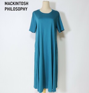 MACKINTOSH PHILOSOPHY マッキントッシュフィロソフィー 半袖Tシャツ ワンピース 綿 コットン フレア ターコイズブルー 緑系 36 YC131