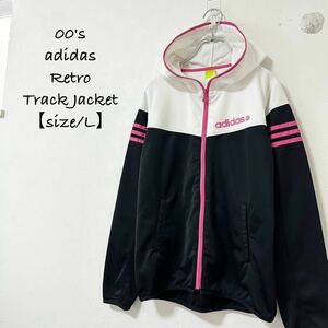 美品★00s★adidas/アディダス★ジャージ★ジップパーカー★黒ピンク白★L