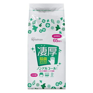 （まとめ買い）アイリスオーヤマ 除菌ウェットティッシュ 凄厚 ノンアルコールタイプ 厚手 詰め替え 65枚入WTT-65N〔×5〕