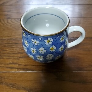 新品　未使用　コップ　湯のみ　花 コーヒーカップ ティーカップ ブルー食器　和風　柄物　上品カフェ未使用