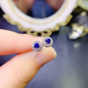 《証明書付き》天然サファイアピアス　 925スターリングシルバー　シルクラウンドピアス　 3mm　　aa☆