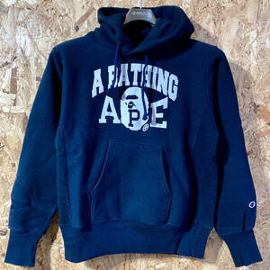 champion A BATHING APE BAPE REVERSE WEAVE スウェット パーカー S ネイビー コラボ 限定 別注 チャンピオンリバースウィーブ MADE IN USA