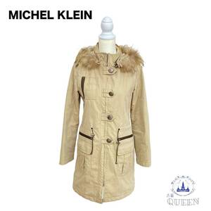 【訳アリ】 MICHEL KLEIN ミッシェルクラン ジャケット アウター 毛皮 ファーコート 長袖 スタンドカラー フード ポケット レディース m-34