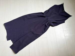 美品 JIL SANDER NAVY ジルサンダー ネイビー ワンピース ドレス Vネック ロング ノースリーブ ウエストゴム スリット 34 ポリ 紺 △1072