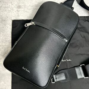 ◆現行近/未使用級◆ Paul Smith ポールスミス メンズ ビジネス ショルダーバッグ クロスボディ 斜掛け マルチストライプ レザー ブラック