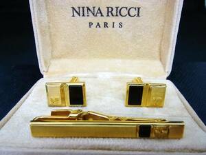 ◎№1612◎■USED並品■ニナリッチ【NINA RICCI】【ゴールド】■カフス＆ネクタイピン セット♪