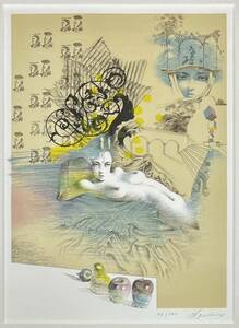 宇野亜喜良リトグラフ額「秋　四季の女より」　約8号　Akira Uno　伝説のイラストレーターのその華麗で耽美なセンスが光る名作　美品　真作