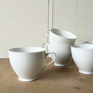 5個set シンプルハンドル コーヒーカップ デットストック 白磁 陶器　検: ティーカップ ハブティー カフェ レトロ ビンテージ