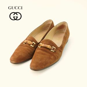 GUCCI グッチ 38 24.5 ローファー ヒール スエード レディース ブラウン/PC102