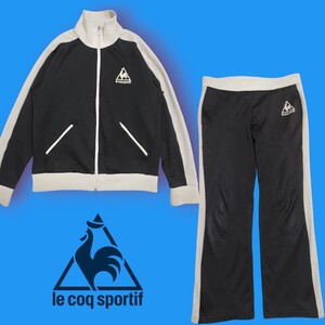 S■ le coq sportif ルコックスポルティフ メンズ ジャージ 上下セット ロゴ JASPO:Oサイズ 黒 ブラック セットアップ 上着 ズボン 運動