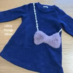 LIttle Things  ワンピース　90  ネイビー　リボン　ポシェット