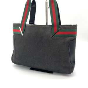 1円 グッチ GUCCI ハンドバッグ トートバッグ レザー キャンバス シェリーライン ブラック 黒