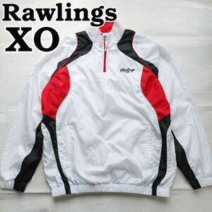 大きいサイズXO　ローリングス　ハーフジップ　長袖ナイロンジャケット　ウインドブレーカー　白 アシックス　Rawlings　RKE201　240713-07