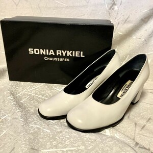 美品【ソニアリキエル/SONIA RYKIEL】ハイヒール 22.5cm 白 ウェディングシューズ チャンキーヒール CHAUSSURES ホワイト/オフホワイト