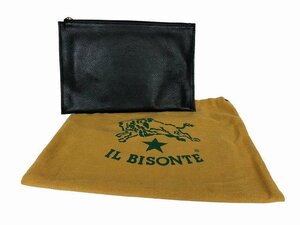 IL BISONTE / イルビゾンテ フラットジップポーチ レザー 16-04195 ユニセックス ブラック