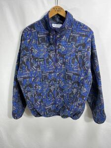 ■ 小さめサイズ 90s ビンテージ USA製 Columbia Sportswear コロンビア 幾何学的模様 総柄 ハーフジップ フリース プルオーバー ■