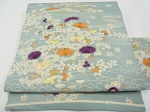 平和屋1■夏物　アンティーク　大正ロマン　九寸名古屋帯　駒刺繍　流水草花文　逸品　CAAD4645tx