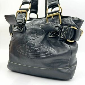 1円 【極美品】 vivienne westwood ヴィヴィアンウエストウッド トートバッグ ハンドバッグ オーブ型押し レザー 黒 ブラック