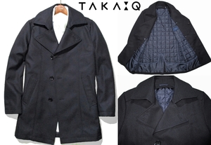 新品 秋物 中綿ライナー付き はっ水 M 定価2.2万 ▼ TAKA-Q タカキュー 撥水 コート 着脱 シングル ミドル丈 トレンチ 濃紺 TAKAQ メンズ