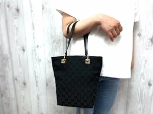 極美品 GUCCI グッチ GGキャンバス トートバッグ ハンドバッグ バッグ キャンバス×レザー 黒 72299Y