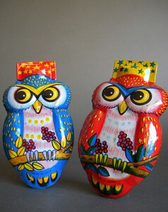 当時物 ★★owl tin toys ふくろう 梟 2匹 カチカチ 小鳥 みみずく !! 作動良好 ブリキ 日本製「定形外/LP可」★★未使用 デッドストック品