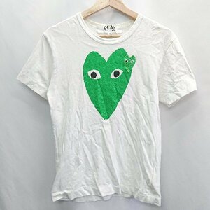 ◇ COMME DES GARCONS PLAY ハート プリント 刺? 半袖 Ｔシャツ サイズS ホワイト グリーン レディース E