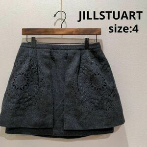 JILLSTUART ジルスチュアート カットワーク ウール ミニスカート 墨黒