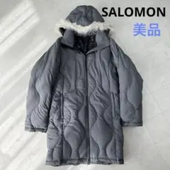 〈美品〉SALOMON サロモン【M相当】フード ダウンコート チェック 黒