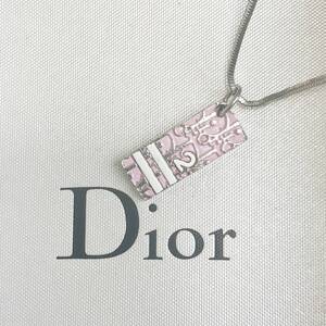 クリスチャン ディオール Christian Dior ネックレス ペンダント トロッター プレート Dior ロゴ シルバー ピンク ホワイト アクセサリー 