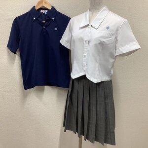 I8/Y(中古)山形県 山形工業高校 女子制服3点 /旧制服/指定品/M/丈66/ブラウス/ポロシャツ/スカート/チェック/夏服/校章刺繍入/学生服