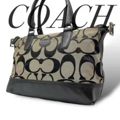 COACH シグネチャー レザー ハンドバッグ グレー ブラック 360