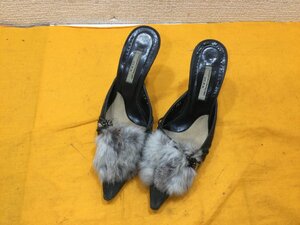 SEVEN TWELVE THIRTY VII XII XXX セブントゥエルブサーティー　ファー　チャーム？ミュール？ハイヒール？パンプス？黒　size35 1/2