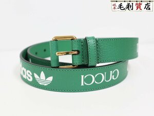 グッチ GUCCI × adidas アディダス702277 U4DBT サイズ95/38 ベルト グリーン ゴールド金具 未使用 小物 アパレル