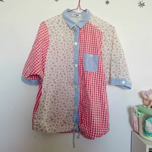 美品★花柄チェック　シャツ