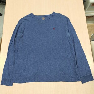 2405061 POLO RALPH LAUREN ポロラルフローレン 胸ロゴ刺繍 ワンポイント 小豆色ポニー 長袖Tシャツ 杢青系 XL RN41381 CA56658