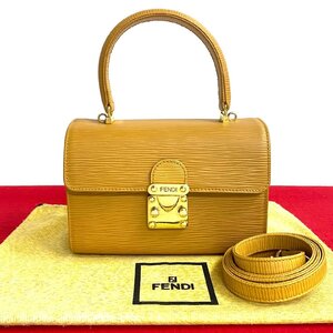 極 美品 希少品 FENDI フェンディ ロゴ 金具 エピレザー 本革 2way ハンドバッグ ミニ トートバッグ ショルダーバッグ ベージュ 29785