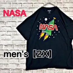 【G960】NASA クリスマス半袖プリントTシャツ【2X】ブラック