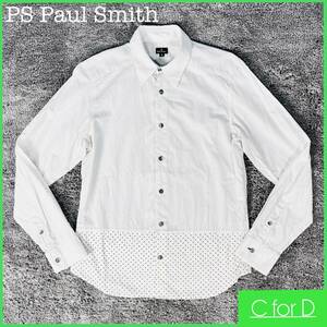 ★PS Paul Smith★Sサイズ ポールスミス 長袖 シャツ メンズ 白 ホワイト ドット柄 水玉 トップス Yシャツ カジュアル ビジネスシャツ Y038