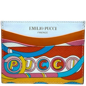 EMILIO PUCCI エミリオプッチ カードケース パスケース 名刺入れ コンパクト ロゴ 総柄 レザー マルチカラ―