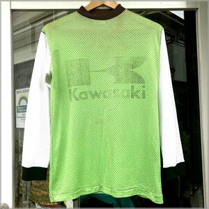 ★Kawasaki カワサキ　70s 80s　ビンテージ　ナイロン　メッシュ　長袖　Ｔシャツ　size S★検 古着 バイク モトクロス アメリカ