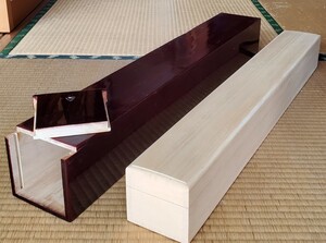 即決　二重箱　掛軸用太巻 桐箱 総桐 軸箱 太巻芯棒付 内寸長さ74.2cm （検索 古美術 貴重品 美術品 収納箱 空箱 木箱 掛軸 （425