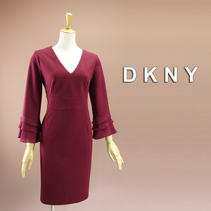 新品 DKNY 12/17号 ダナキャラン 紫 ワンピース パーティドレス 長袖 大きいサイズ 結婚式 二次会 披露宴 フォーマル お呼ばれ 凛45N0504