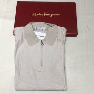 新品タグ付き Salvatore Ferragamo サルヴァトーレフェラガモ 半袖ポロシャツ M コットン イタリア製 メンズ トップス ライトベージュ