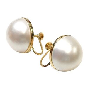 【K18】 マベパール イヤリング イエローゴールド 18金 マベ貝 半円真珠 半円パール 真珠 ネジ式 mabe pearl earrings【ネコポスOK】◇J