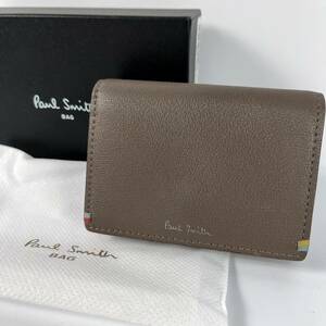 美品　Paul Smith ポールスミス 三つ折り財布　コンパクトウォレット 折り財布 ミニ財布　ミニウォレット　レザー グレー　