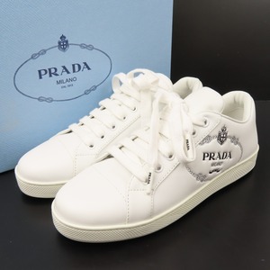 96135★1円スタート★PRADA プラダ 未使用品 靴 シューズ ロゴ 35 1/2 22.5cm スニーカー レザー ホワイト