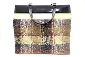 ◆◆【BURBERRY】バーバリー ウールチェック×パテントハンドバッグ トート ブランド レディース　ツイード　oi ◆◆